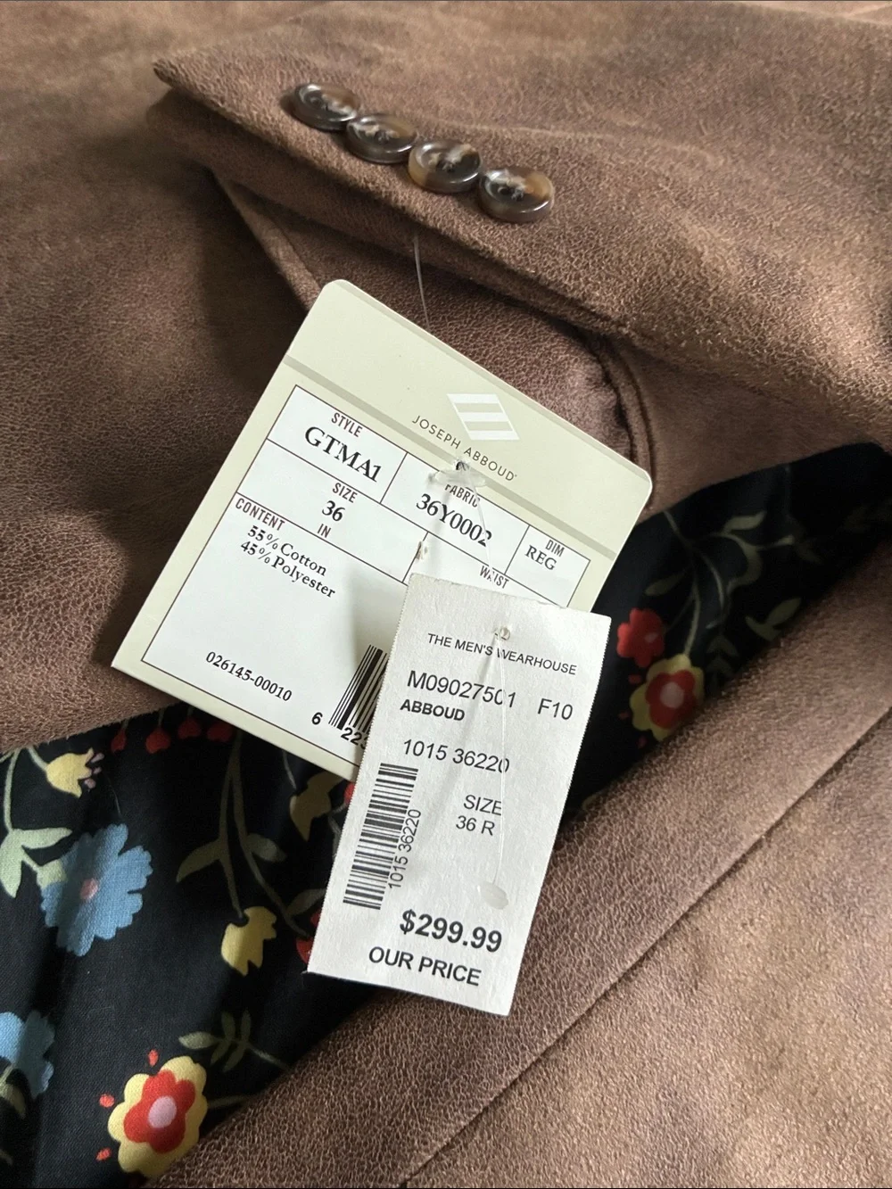 Joseph Abboud Taupe Brown Suede-Effect Sport Coat Blazer